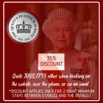 Queen’s Jubilee Discount – between 01/06/22 and the 05/06/22